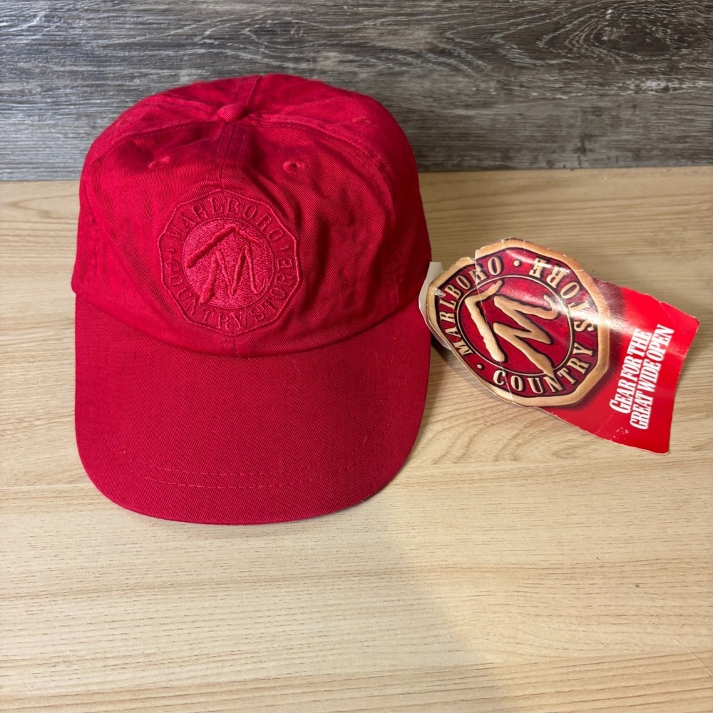 VINTAGE Marlboro Hat Cap Strap Back Red Country Store Cowboy Cigarette 90s NWT